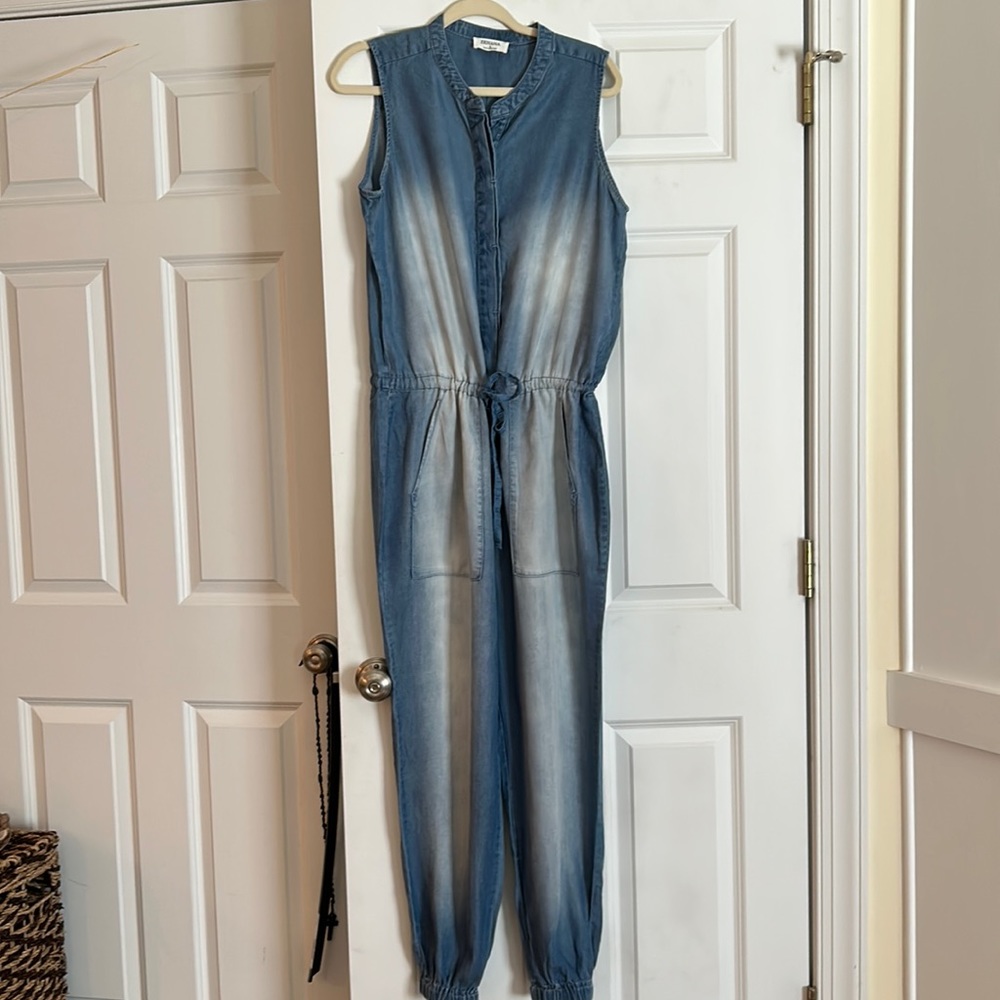 Zenana size large chambray light washed blue jumpsuit.
